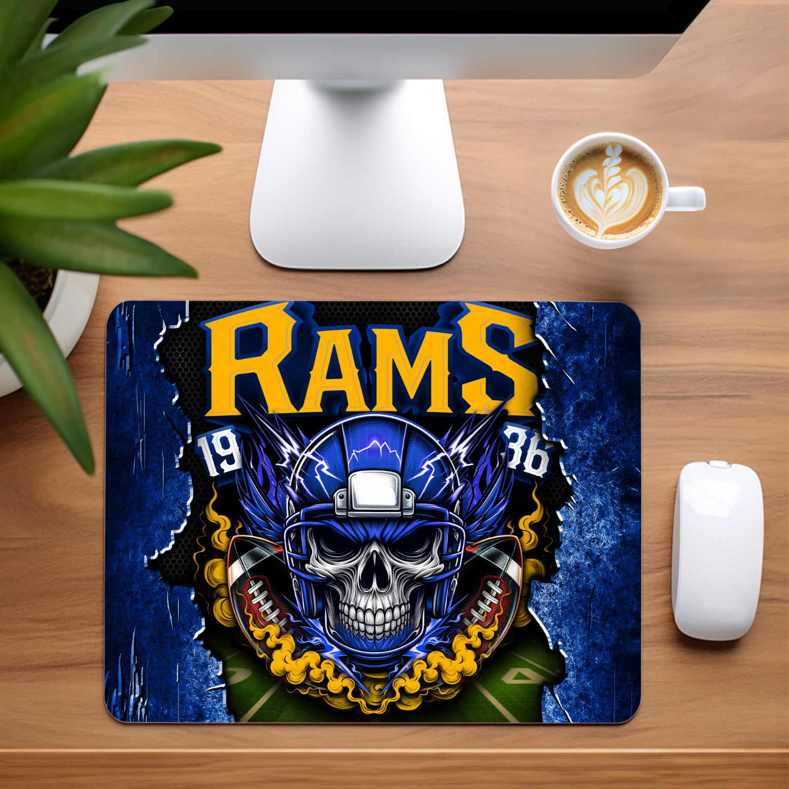Los Angeles Rams Skull Custom Non-Slip Neoprene Mouse Pad Home Office