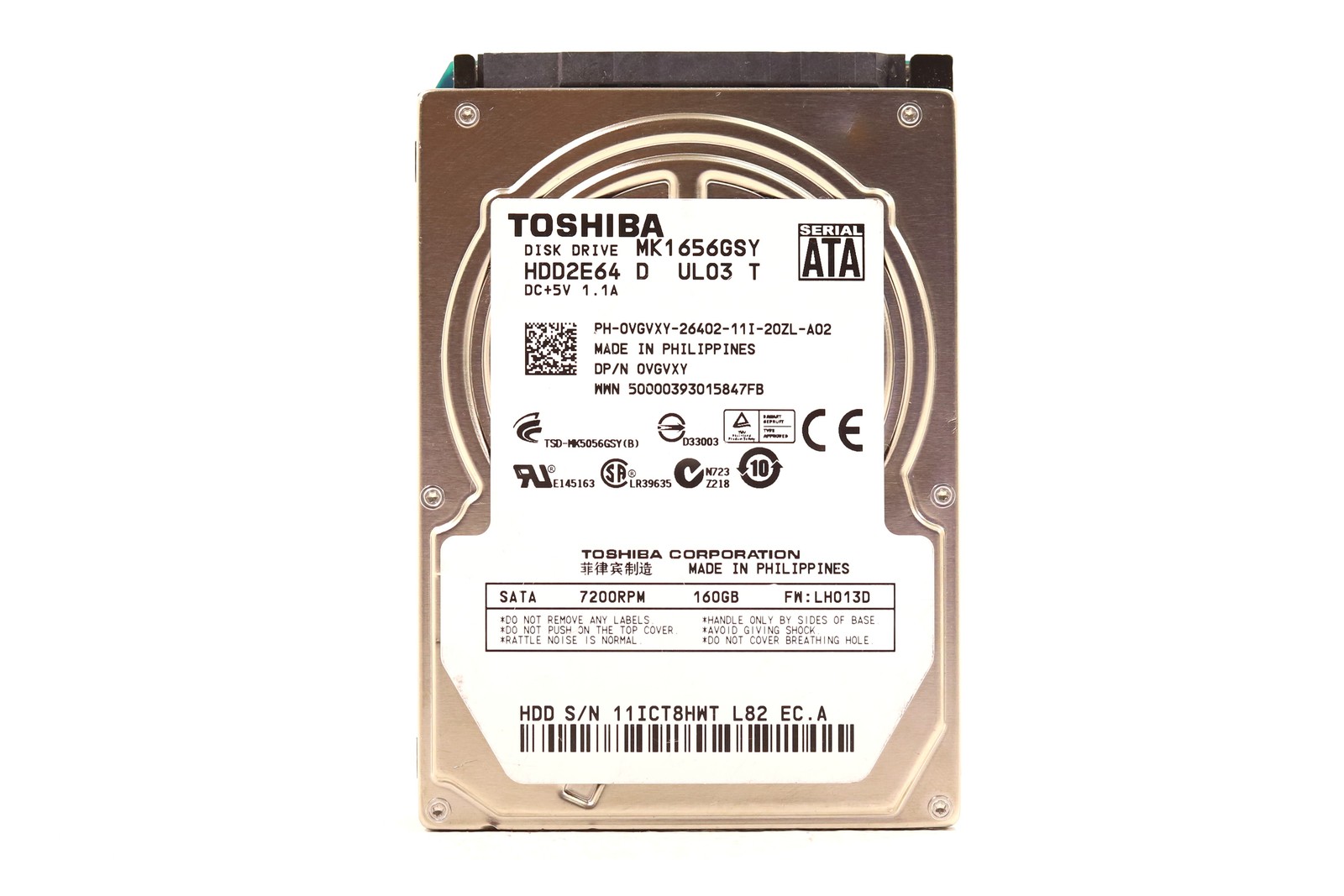 Dell MK1656GSY 160GB 2.5" 3Gb/s 16MB 7.2K RPM SATA Hard Drive Dell P/N: 0VGVXY