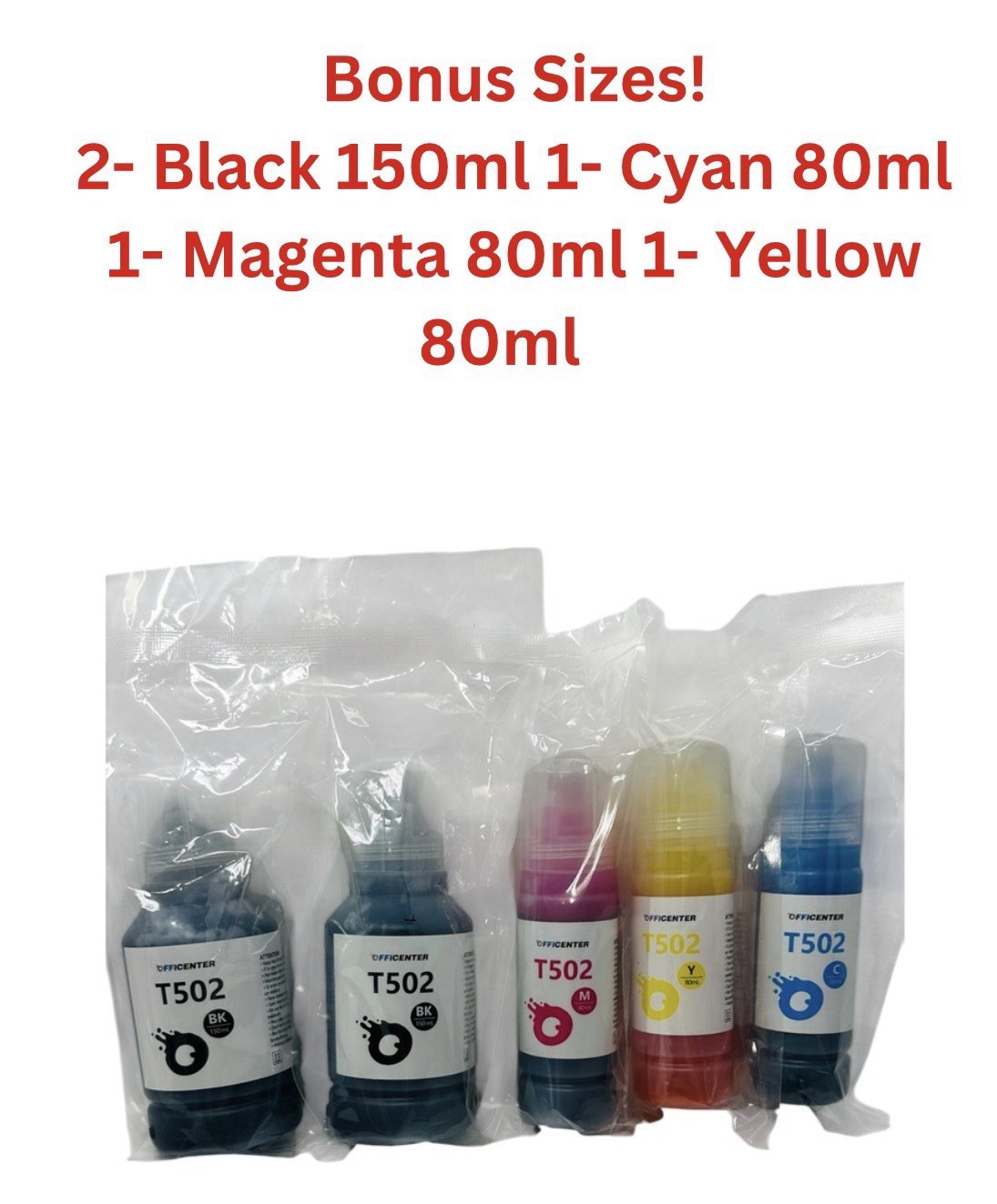 5 Pack Refill Ink Bottles for Epson EcoTank 502 ET-4760 ET-2760 ET-2750 ET-2980