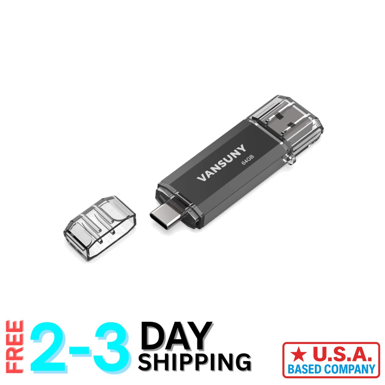 Versatile 64GB USB 3.0 & Type C Flash Drive - Temperature Proof with Keychain