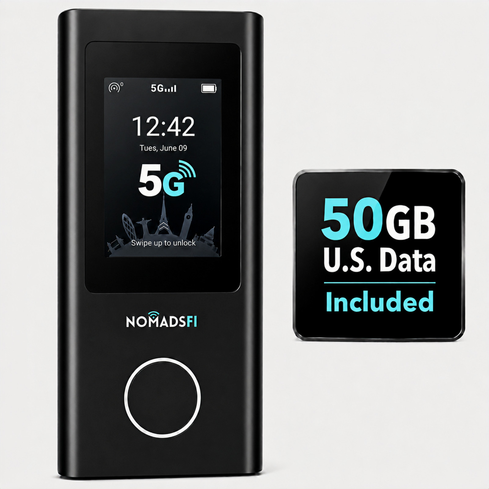 NomadsFi PocketFi 5G travel wifi hotspot for US and Global with US 50GB preload