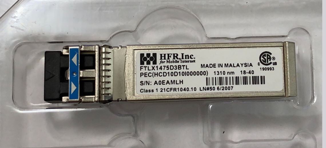 Finisar HFR FTLX1475D3BTL 10Gbps SFP+LR 1310nm duplex LC 10km over SMF IND temp