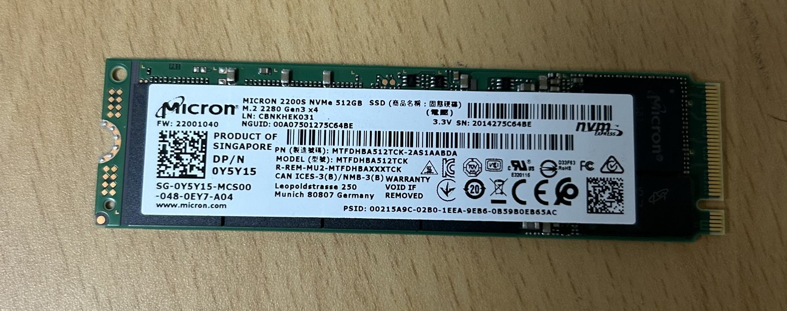 Micron 2200 512GB,Internal (MTFDHBA1T0TCK) Solid State Drive