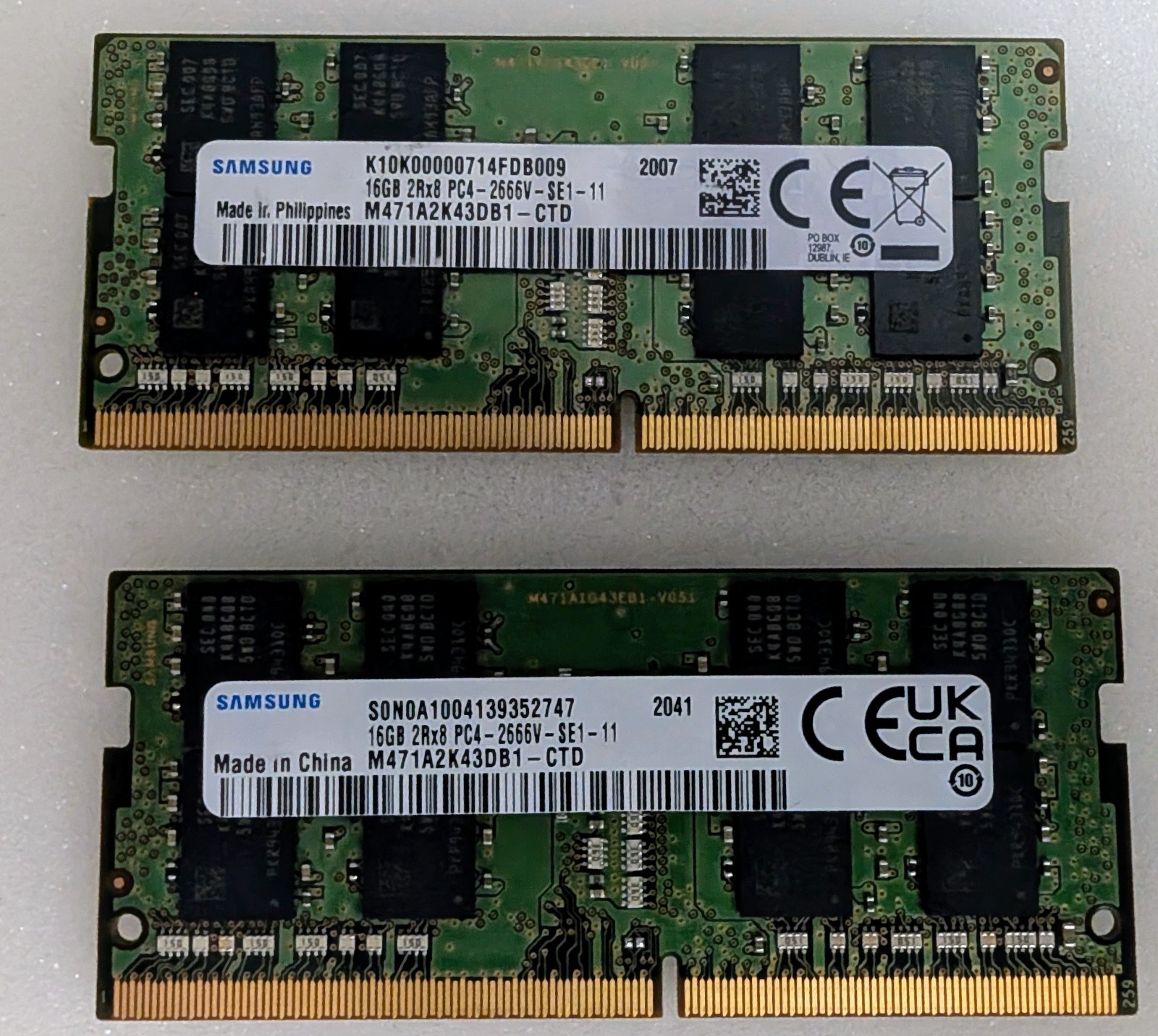 SAMSUNG 32GB Kit (2x 16GB) PC4-21300 DDR4-2666V-SE1-11 2Rx8 260-Pin SODIMM RAM