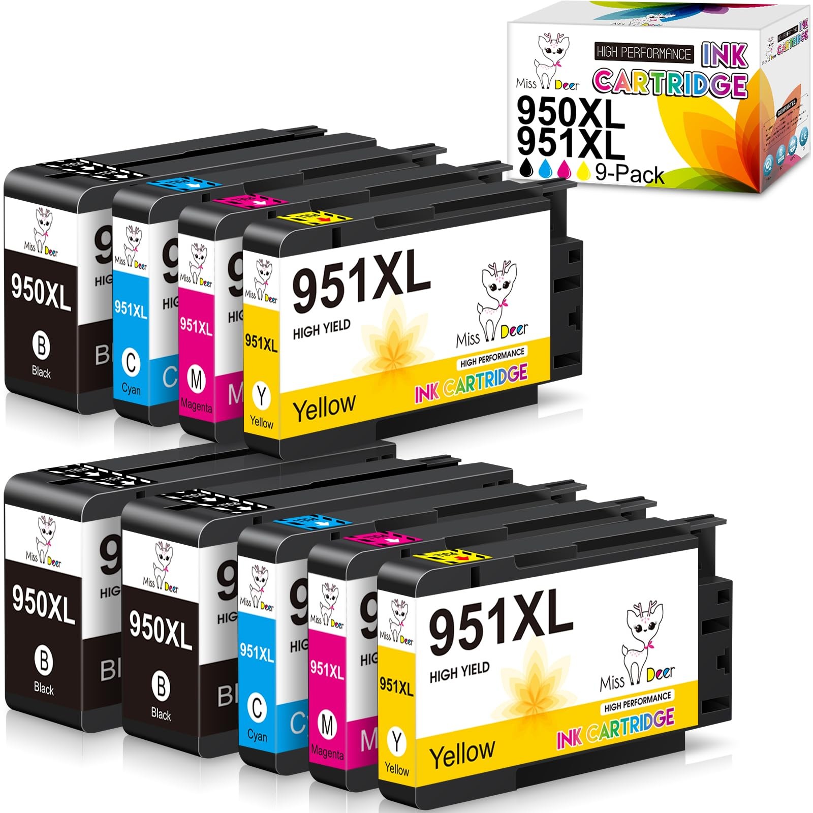 9-Pack 950 951 Ink Cartridges Combo Pack Upgraded Xl Miss Deer Compatible