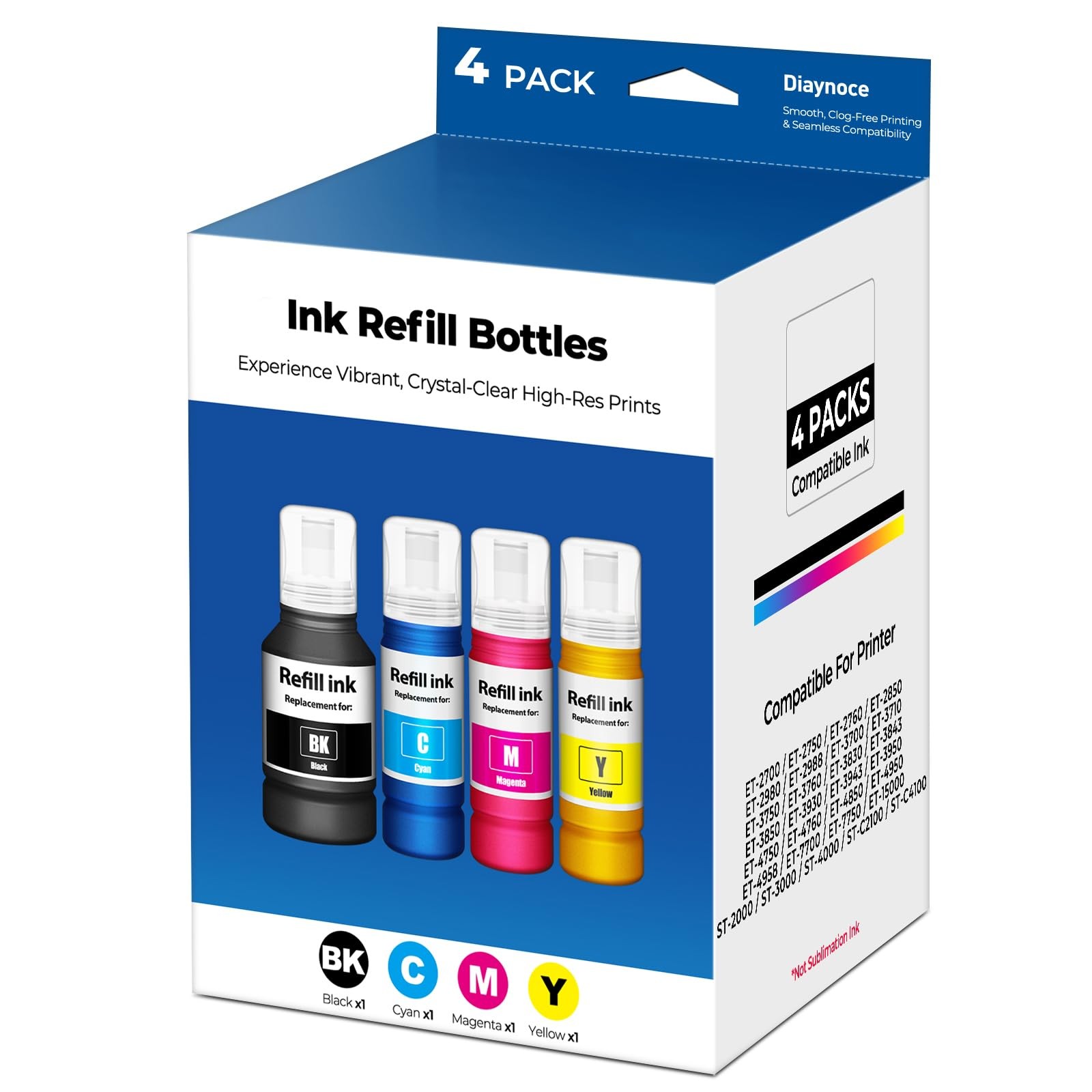 Compatible for EPT502 Ink Refill Bottles for ET 2760 ET 2750, 4 Bottles