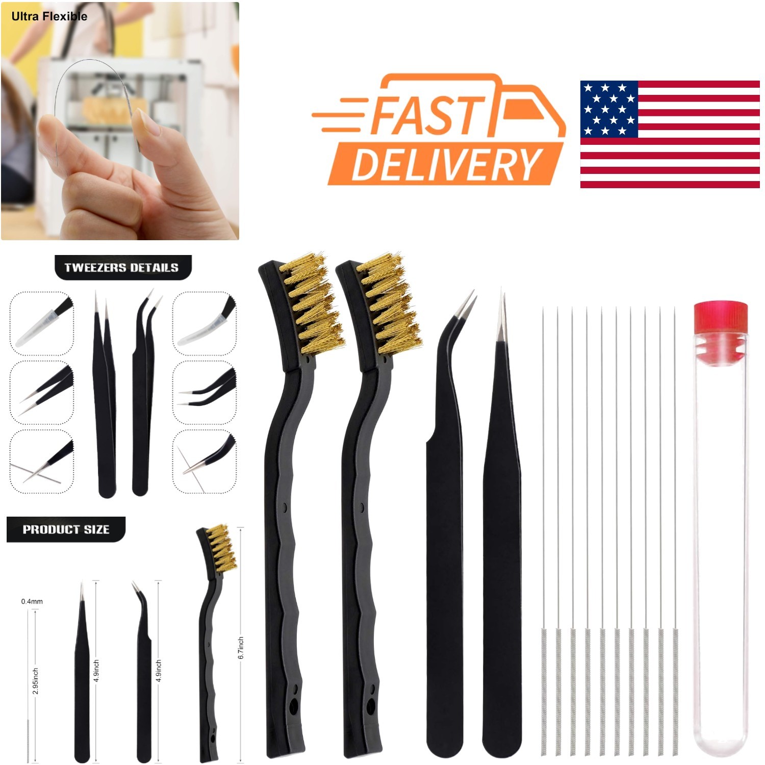 Essential 3D Printer Nozzle Cleaning Tools with Needles and Cleaning Brushes