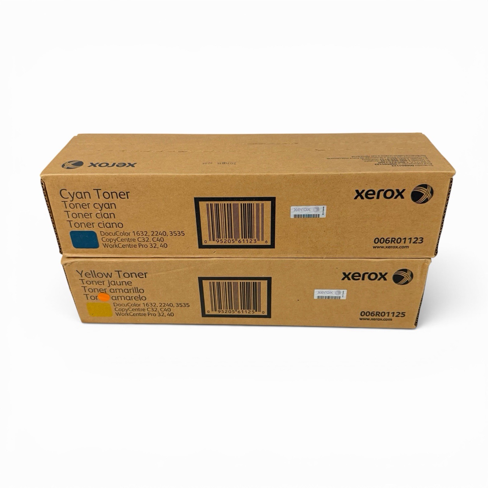 Lot of 2 Genuine Xerox Cyan + Yellow Toner Cartridges 006R01123 + 006R01125 OEM