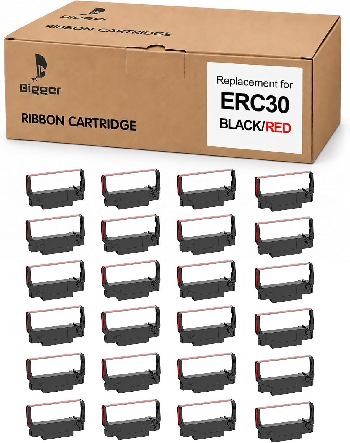 Compatible 24 Pack ERC-30/34/38 Ribbons - Black & Red Ink, 500,000 Yield