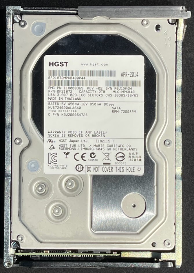 EMC / HGST 2TB 6G SATA 7.2K 3.5" LFF Hard Drive / 118000369-02 / 5050817