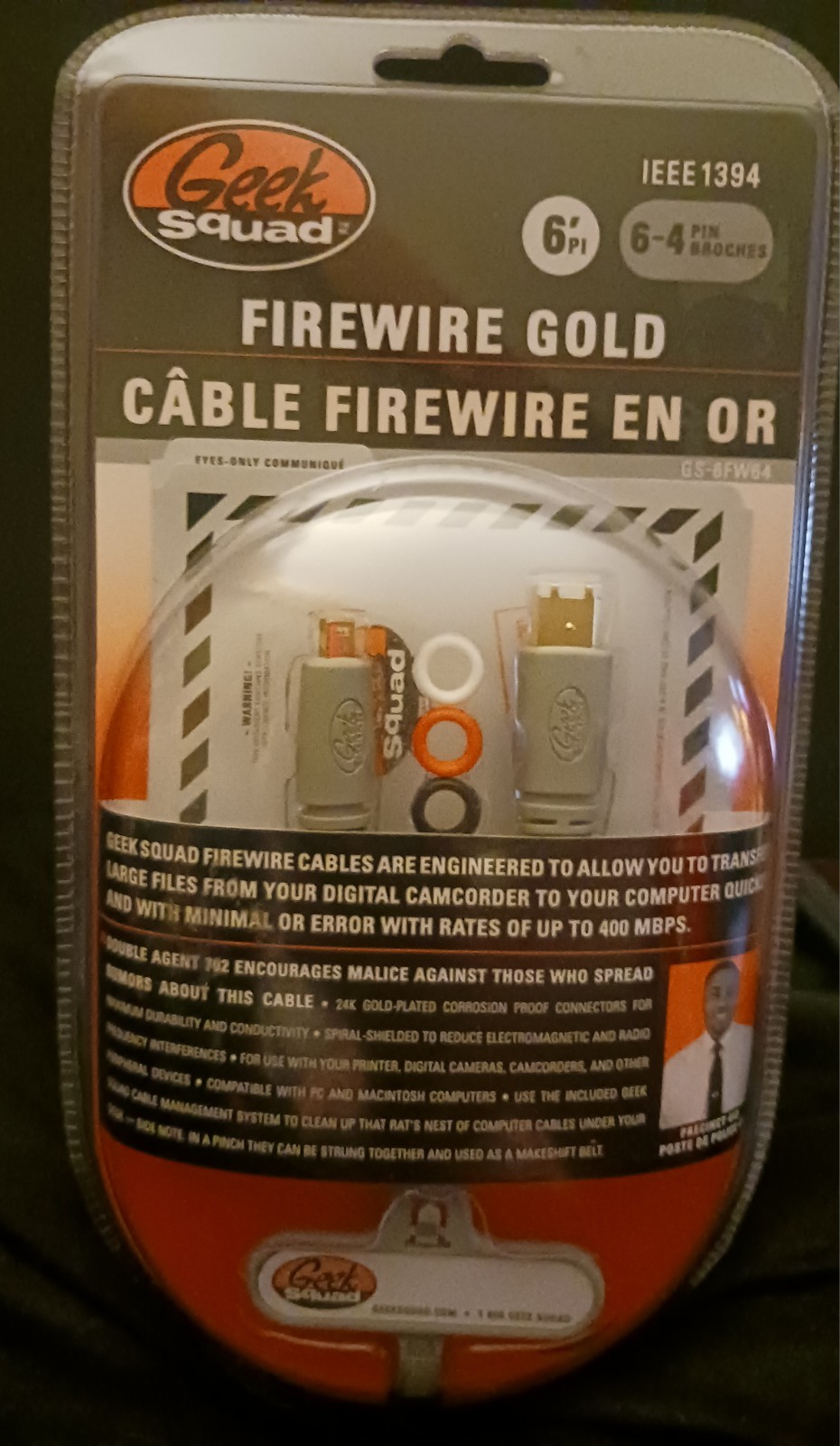 New Geek Squad Gold-Plated FireWire IEEE 1394 6-Pin to 4-Pin Cable 6 ft