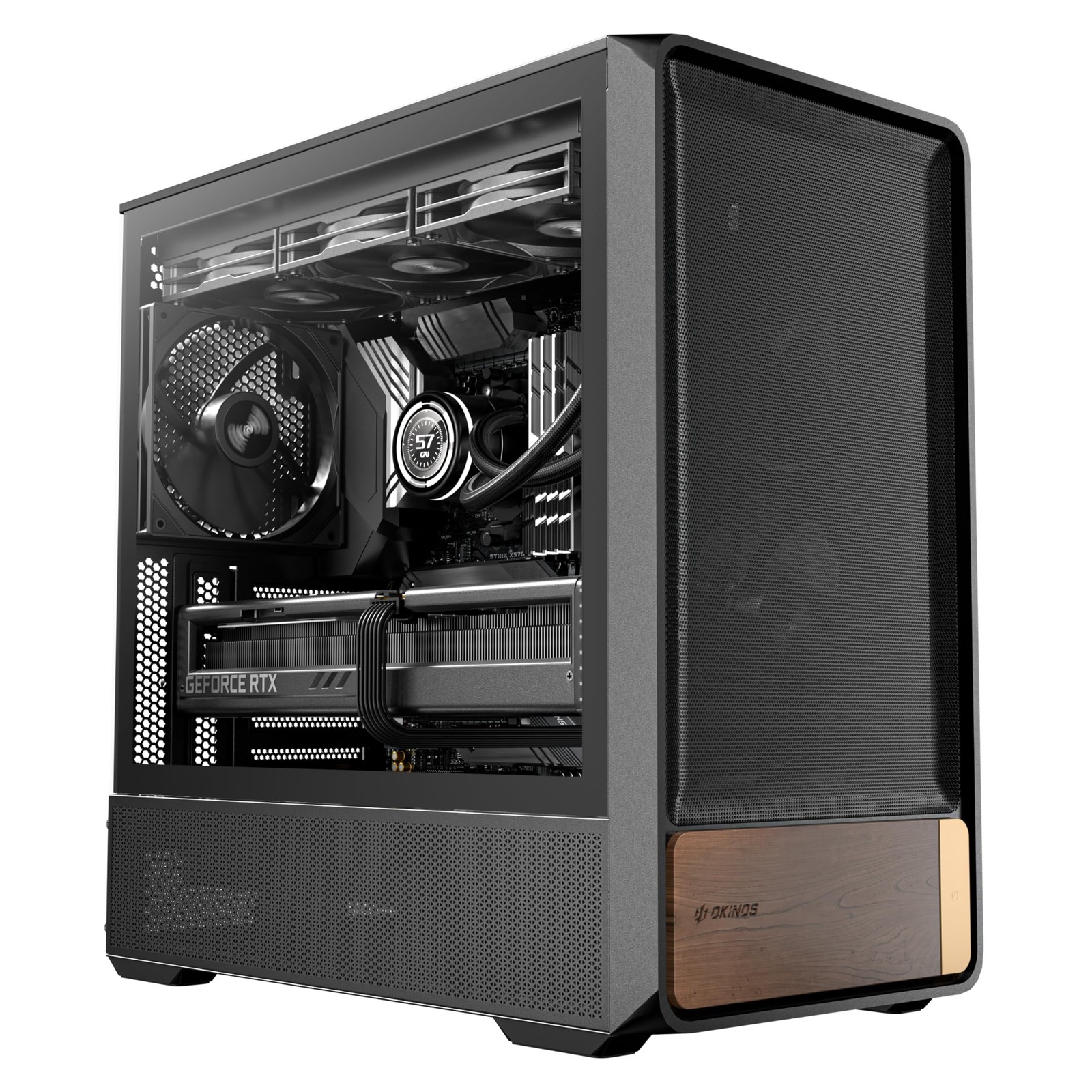 Air Cross, Genuine Walnut Wood ATX Case, 3×140mm PWM Fan & 2x120mm Reverse PW...