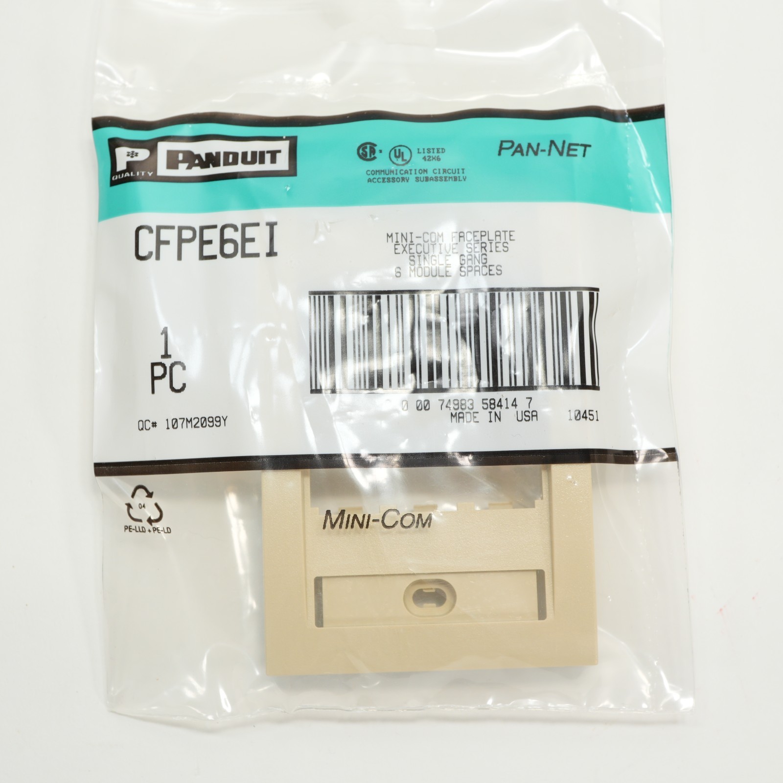 Panduit CFPE6EI Mini-Com Faceplate Single Gang 6 module/ports Elec.Ivory