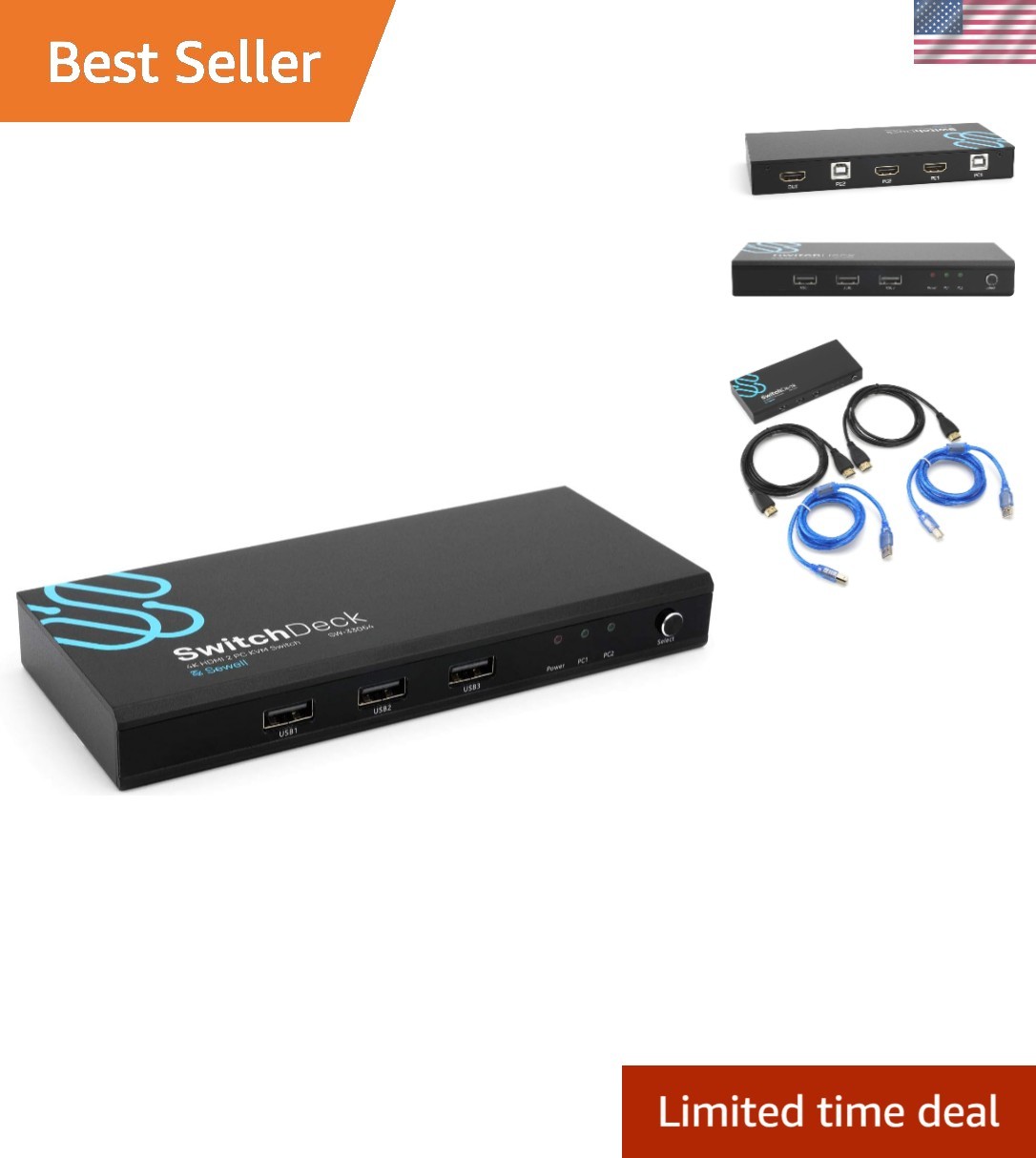 High-Performance 4K HDMI KVM Switch with Cables - Versatile for PC and Console