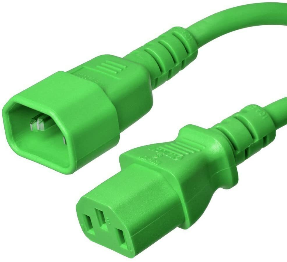 10 PACK LOT 2ft C14 - C13 Green Power Cord 18AWG 10A/1250W 125V 3-Prong 0.6M