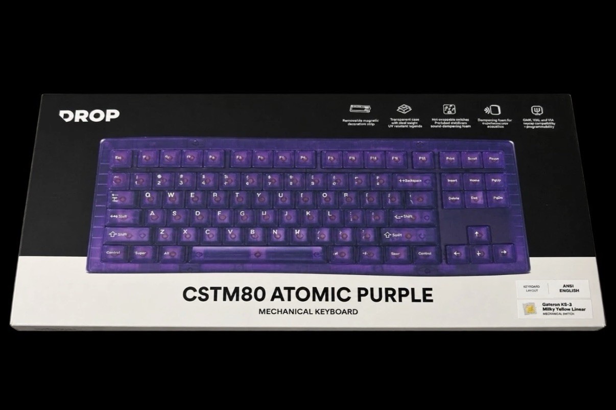 Mechanical Keyboard Drop CSTM80 Atomic Purple TKL RGB Mechanical Keyboard *NEW*