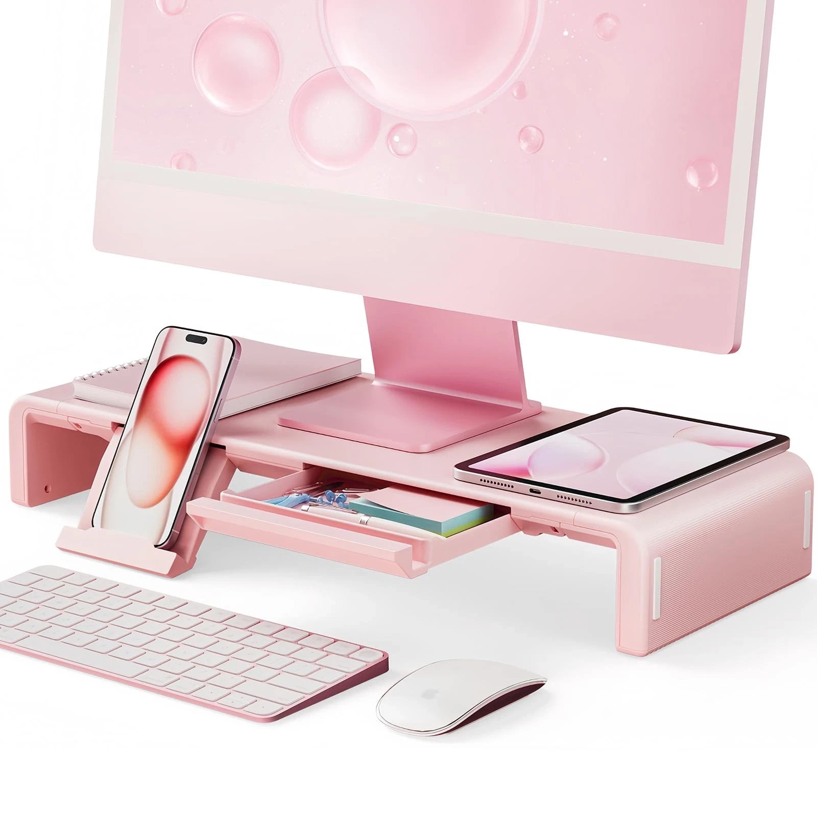 Pink Monitor Stand Riser, Klearlook Foldable, Height Adjustable Computer