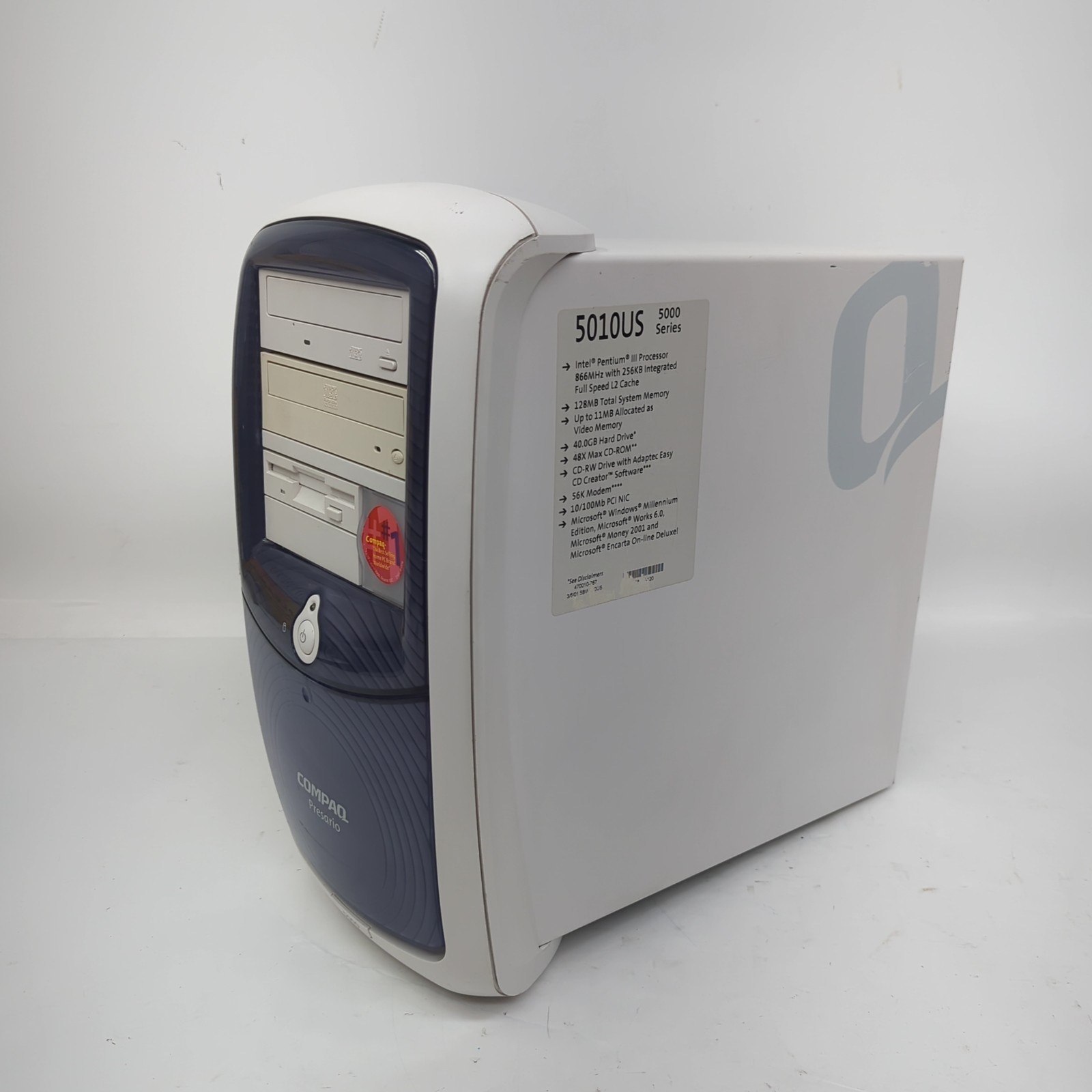 Vintage Compaq Presario 5010US 5000 Series Desktop Intel Pentium III 128MB RAM