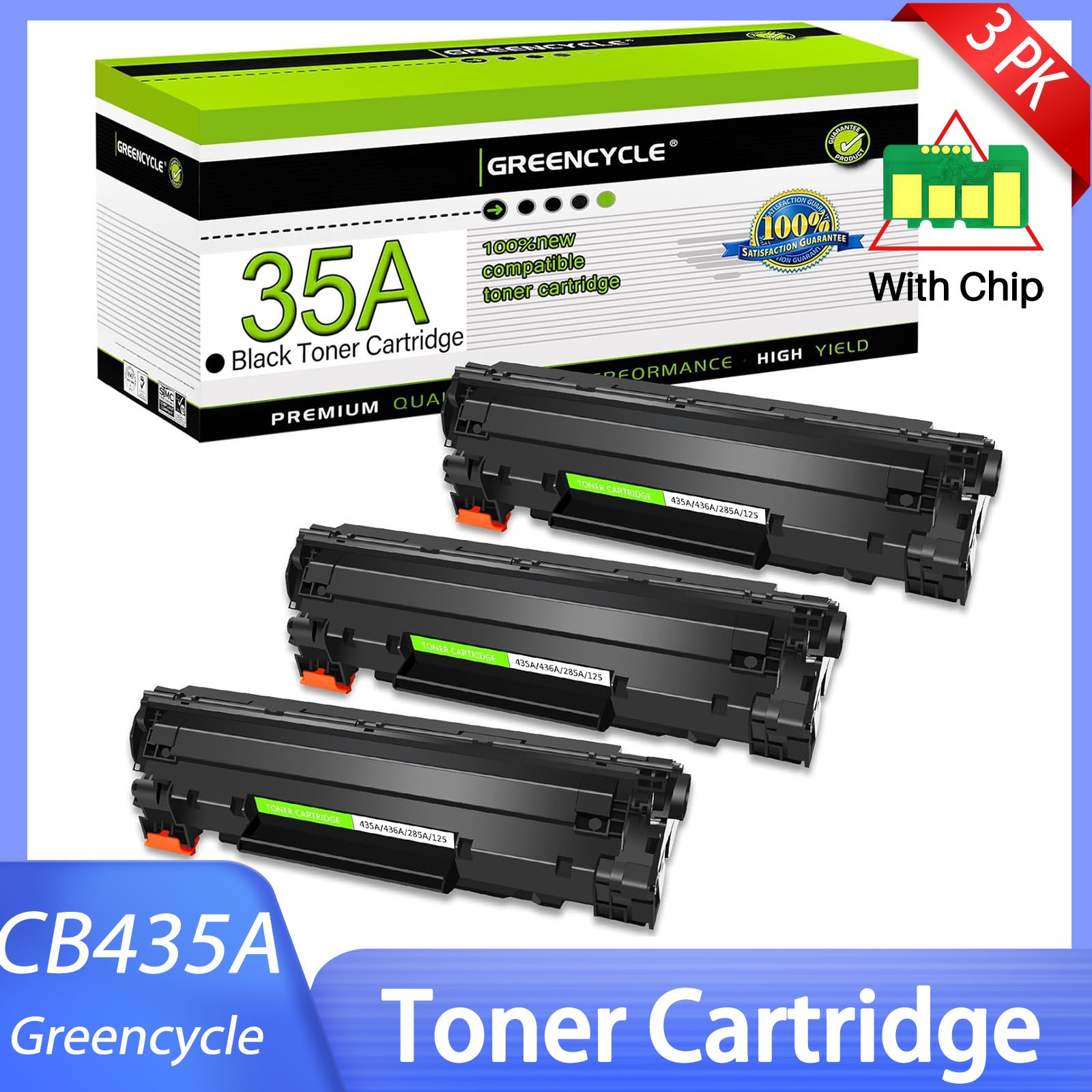 3PK Universal 35A 36A 85A Toner Cartridge for HP P1102 P1102W P1005 P1006 P1505