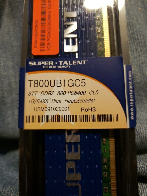 Super Talent Memory T800UB1GC5 1GB Heatspreader 64MX8 CL5 New Is Sealed
