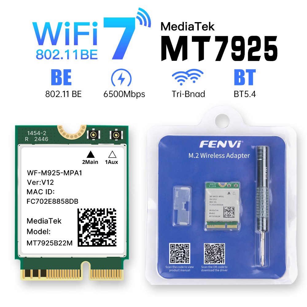 WiFi7 MT7925 M.2 Laptop Gaming Card BT5.4 802.11BE Tri-band NGFF Network Adapter