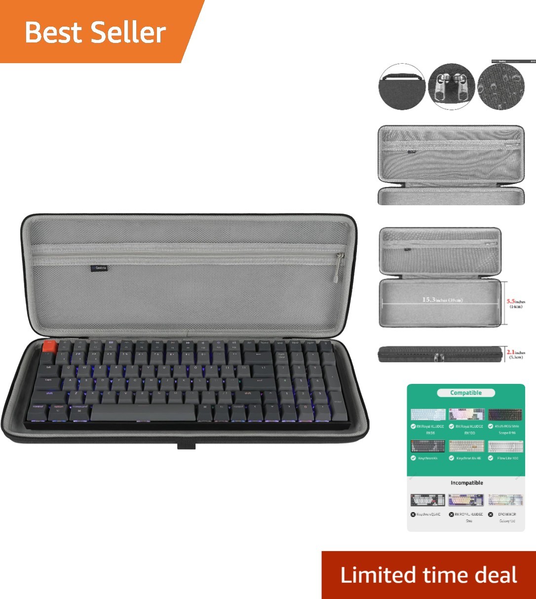 Portable Keyboard Carrying Case with Ultra-Hard Shell for 100-Key Models