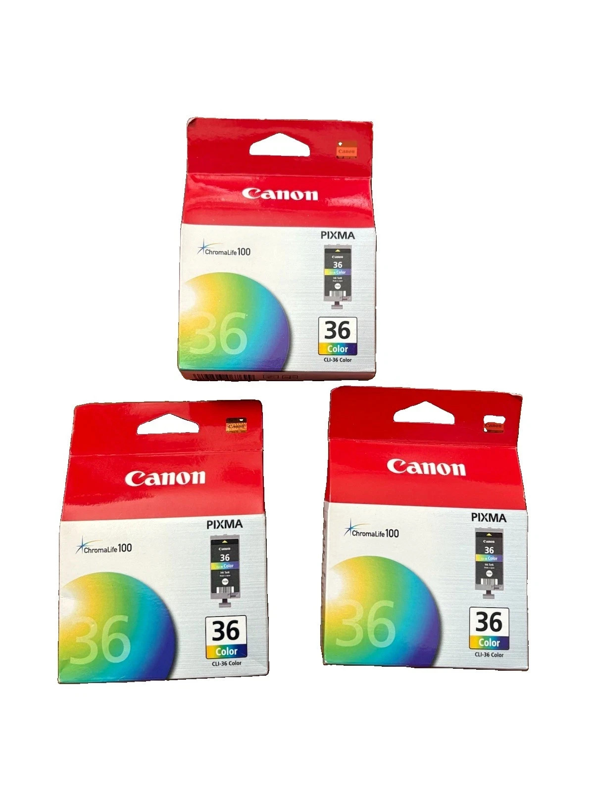 Canon Pixma 36 Color Ink Cartridge ChromaLife 100 CLI-36 Lot of 3 2021/2022 exp