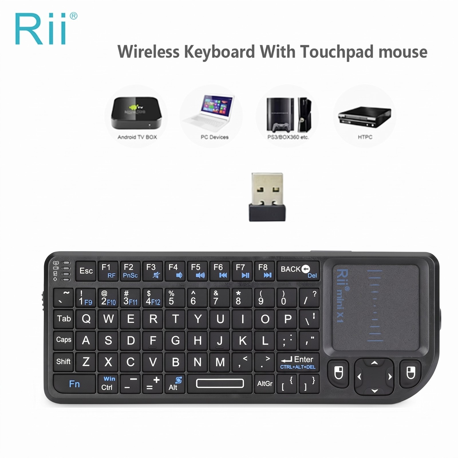 Rii Mini X1 Wireless Mini Keyboard 2.4GHz with Touchpad Mouse for PC TV Android