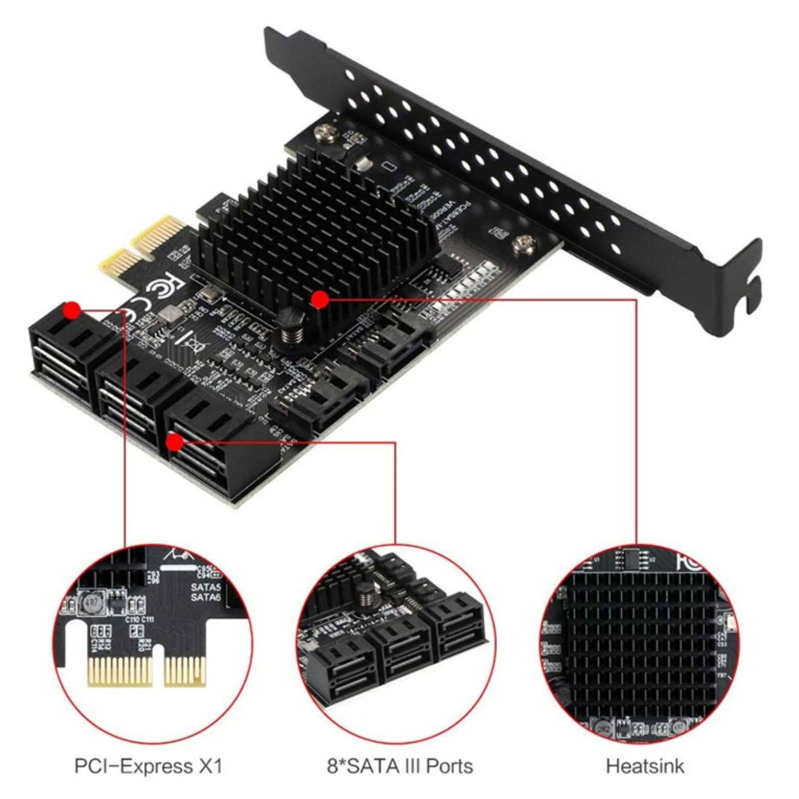 8-Port SATA 3.0 PCI Express Expansion Card PCI-E Controller 6G Adapter for HDD