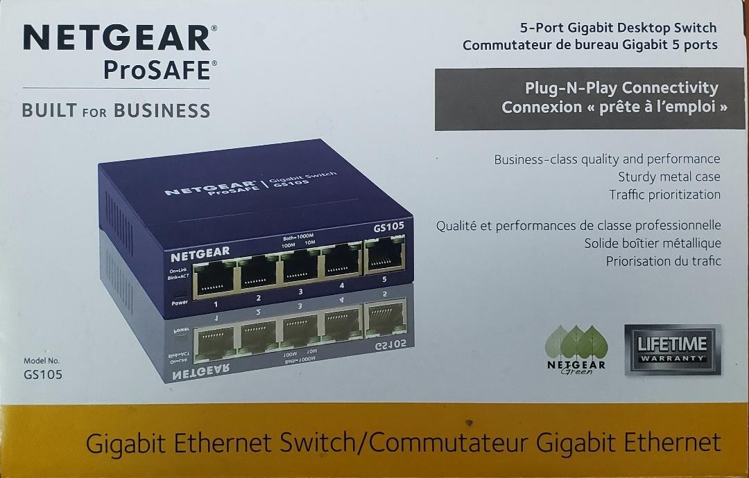 NEW GS105 NETGEAR PROSAFE 5 PORT GIGABIT DESKTOP SWITCH ETHERNET PLUG N PLAY