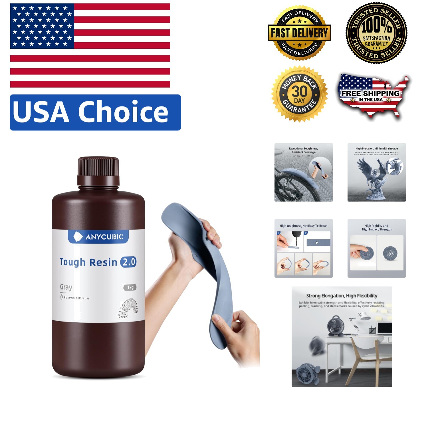 Flexible Tough Resin 2.0, 1kg - Enhanced Durability for LCD/DLP/SLA Printers