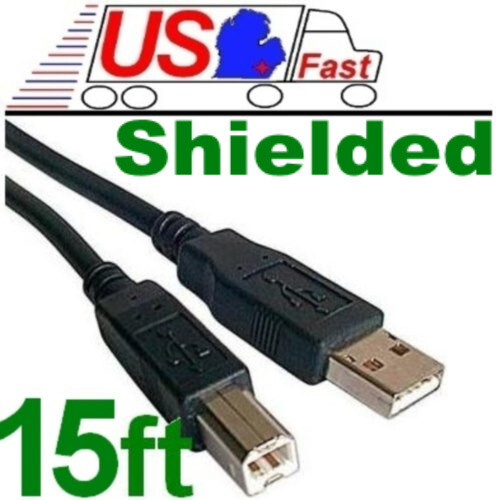 Lot100pack Shielded 15ft / Foot AB Hi-Speed USB 2.0 Black Cable Cord Wire {BLACK