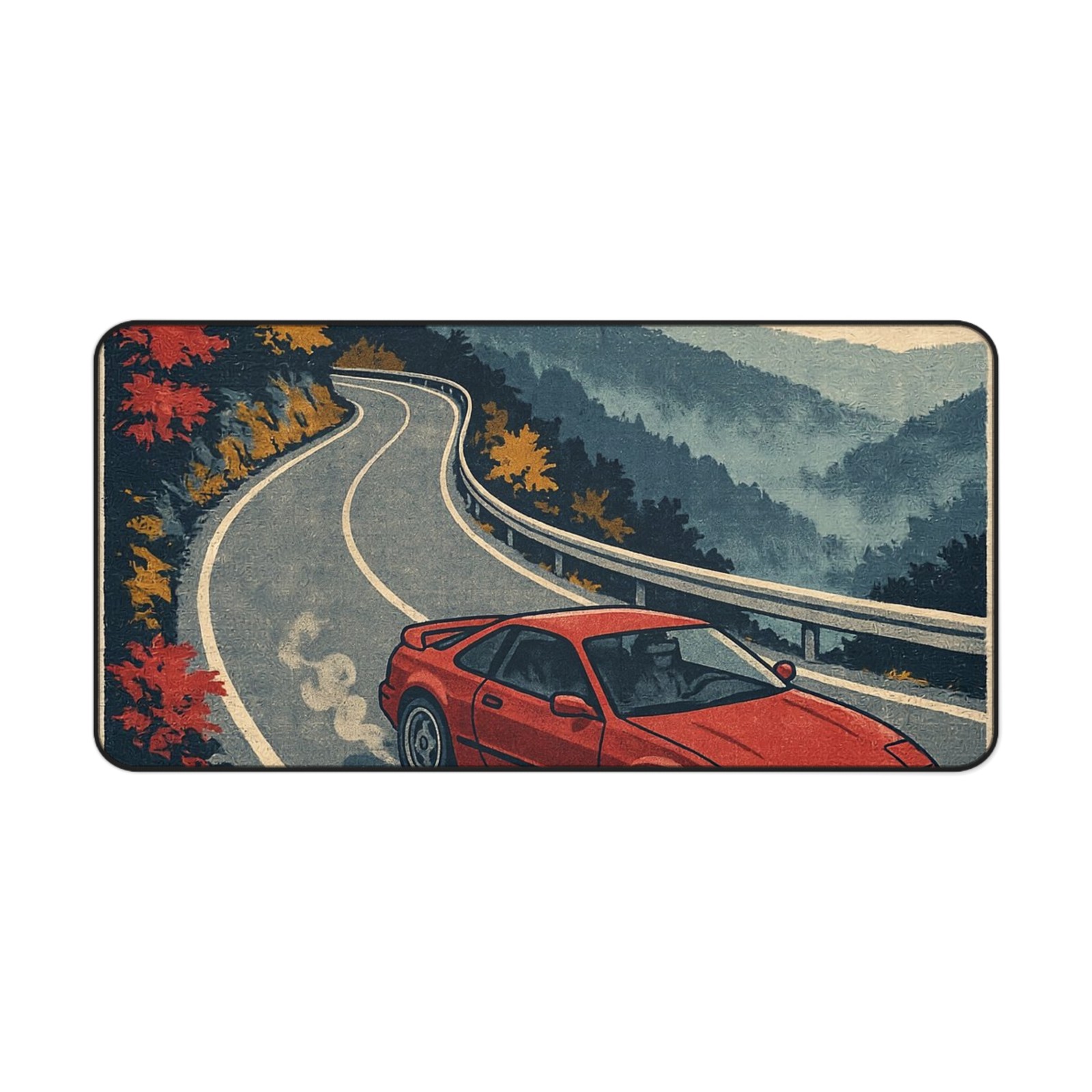 Retro JDM Sports Car Autumn Mountain Pass Desk Mat