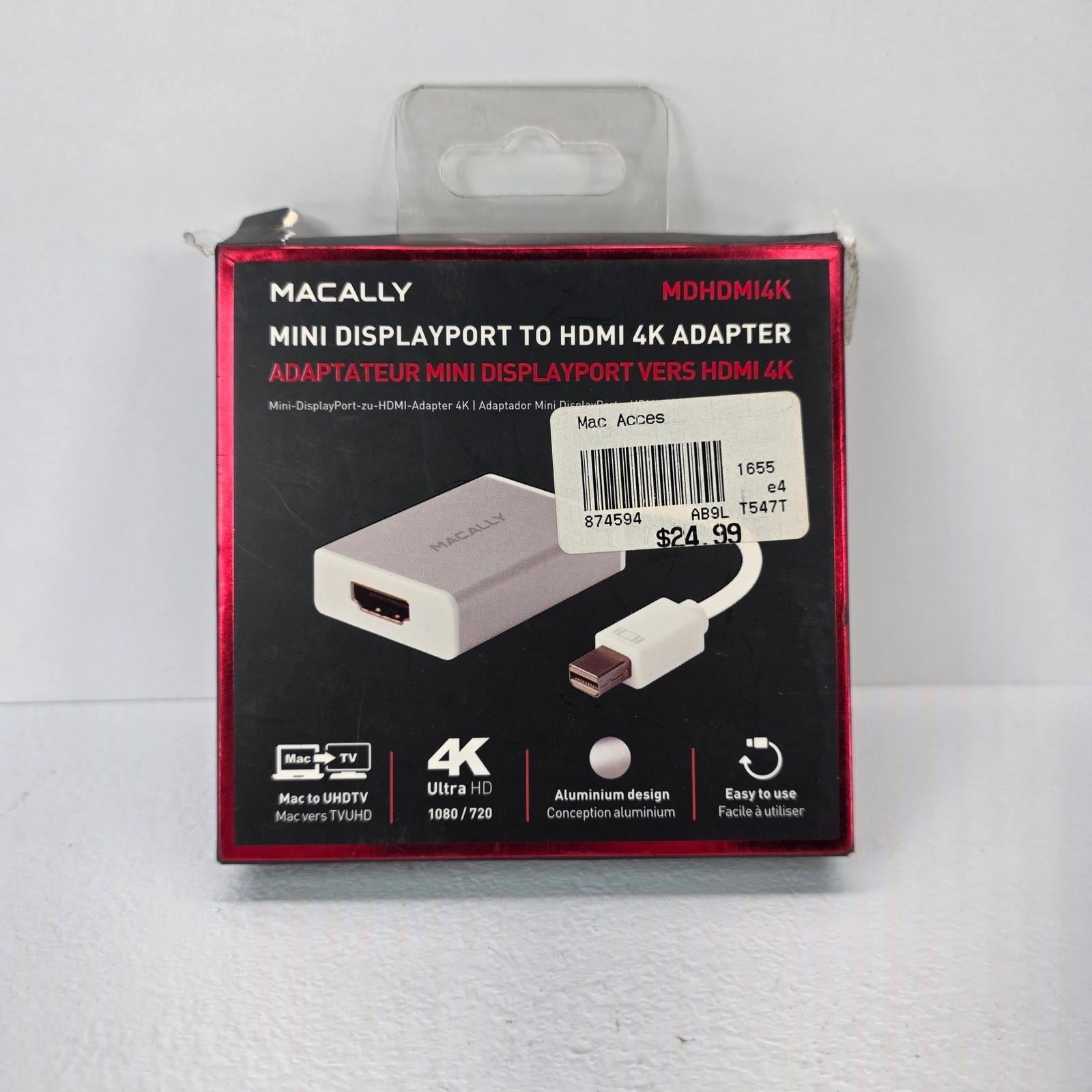 Macally MDHDMI4K Mini DisplayPort HDMI 4K Adapter Silver Aluminum Thunderbolt 2