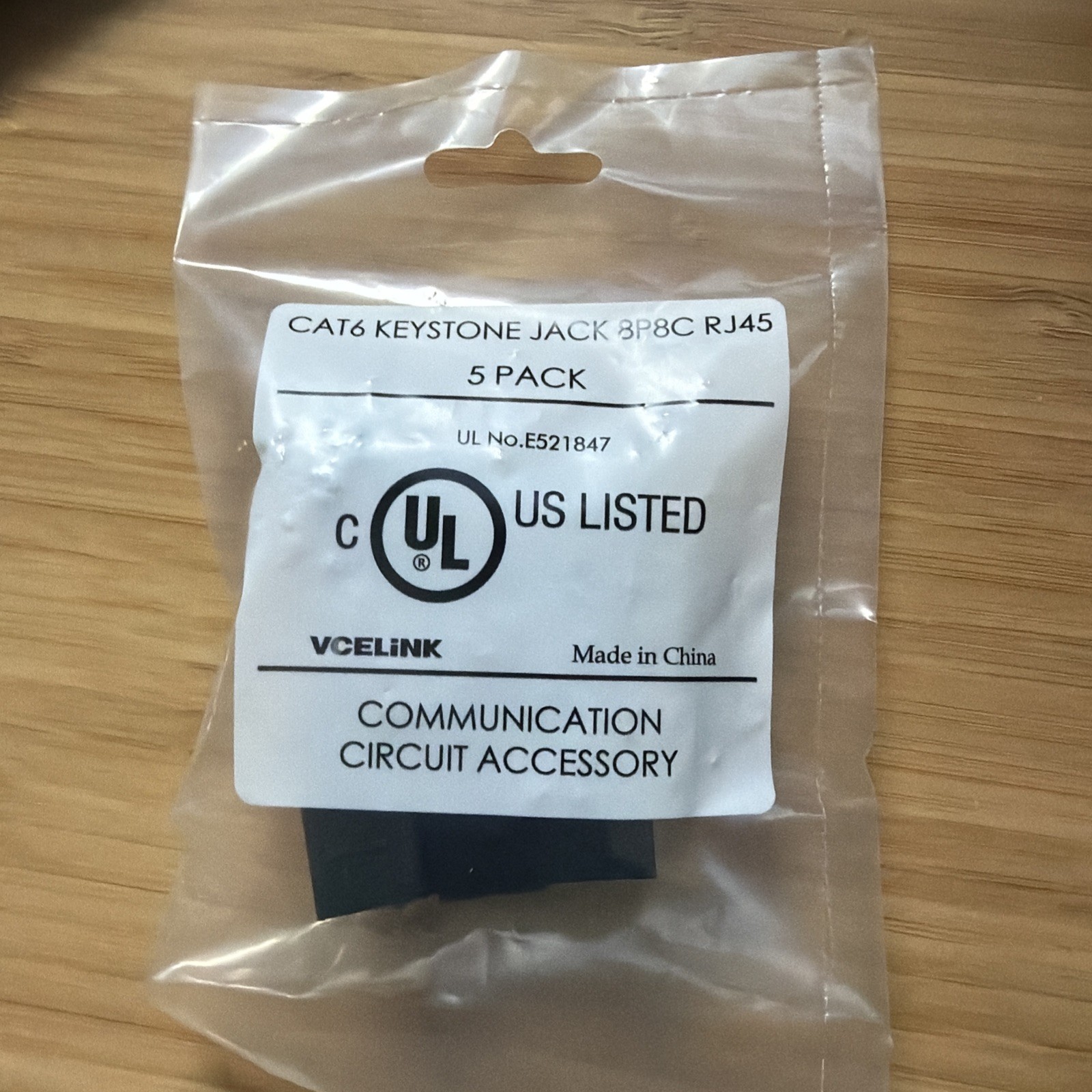 VCELINK CAT6 Keystone Jacks 5-pack Black