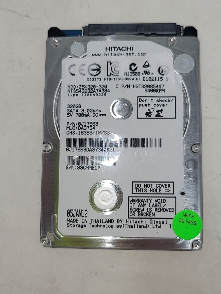 HITACHI HTS543232A7A384 0J17663 SATA 2.5" Hard Drive 320GB