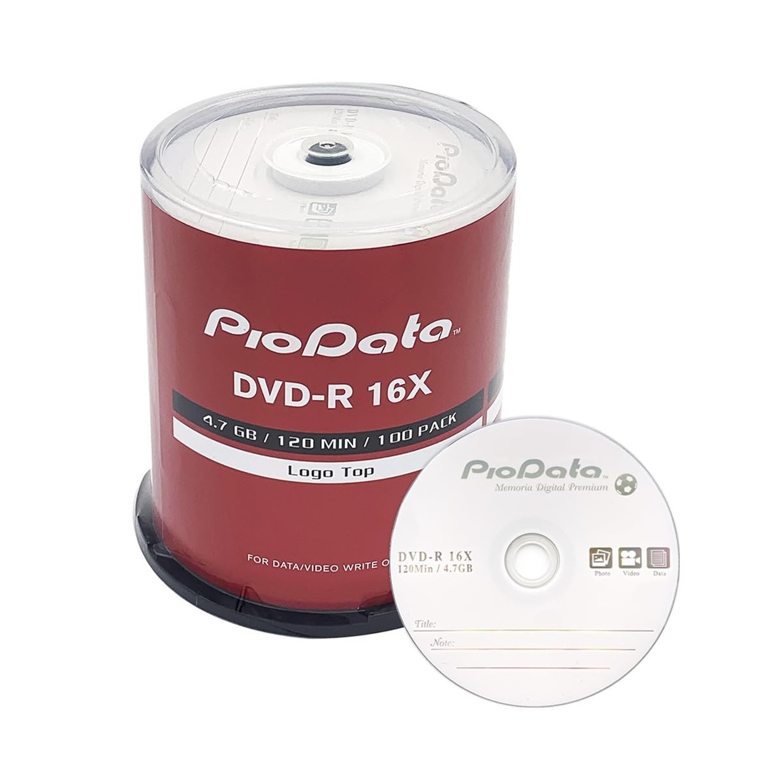 DVD-R 4.7GB 16X Logo Top Blank Media - 100 Disc Cake Box Spindle