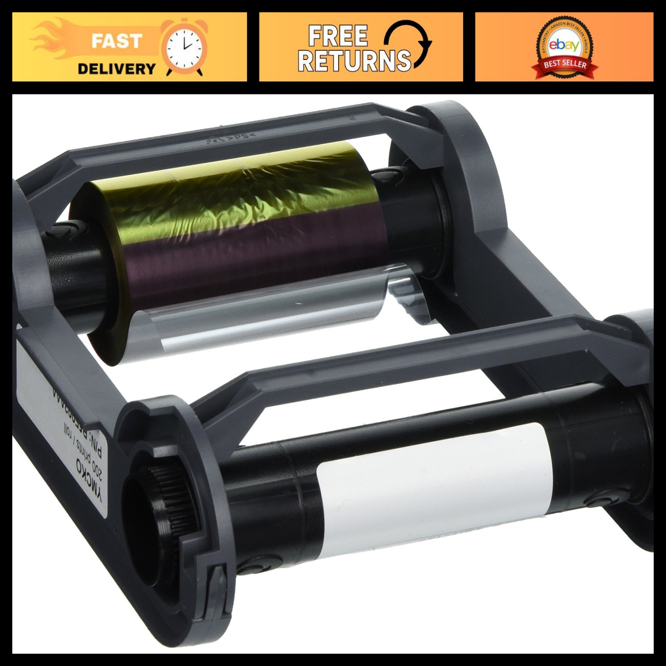 YMCKO Color Ribbon for Card Printers - 200 Prints, High-Quality, Easy Install