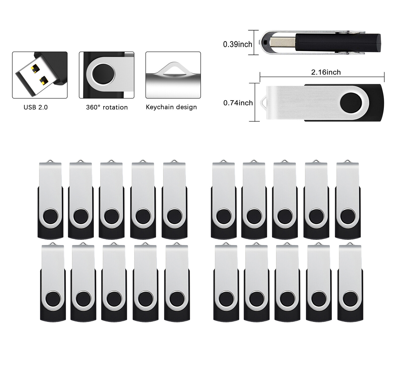 10/20/50/100Pack 2GB Memory Stick Swivel Rotating USB 2.0 Flash Thumb Drives LOT