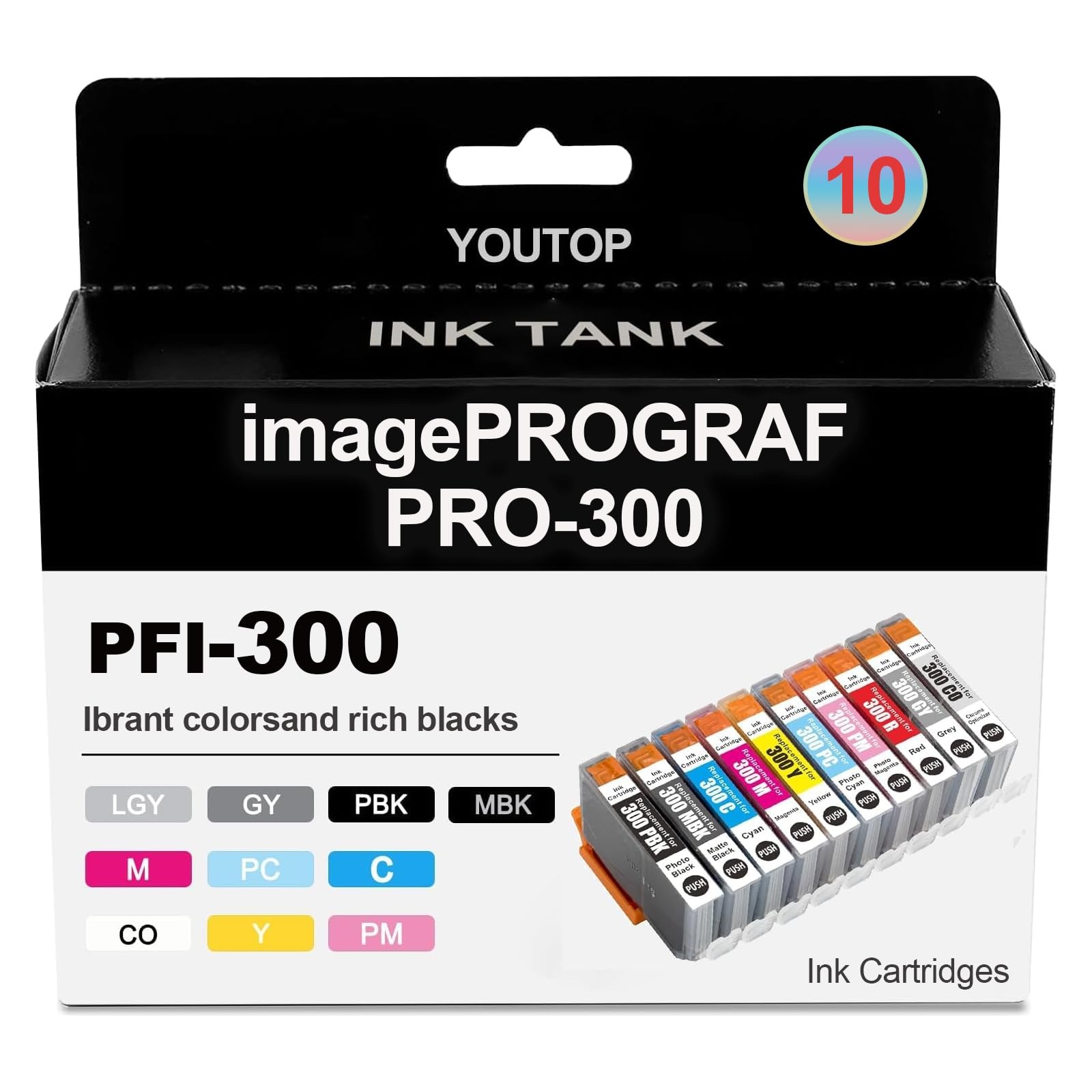 PFI300 PFI-300 Ink Cartridges Standard (4192C007) Combo 10-Pack Colorful Set