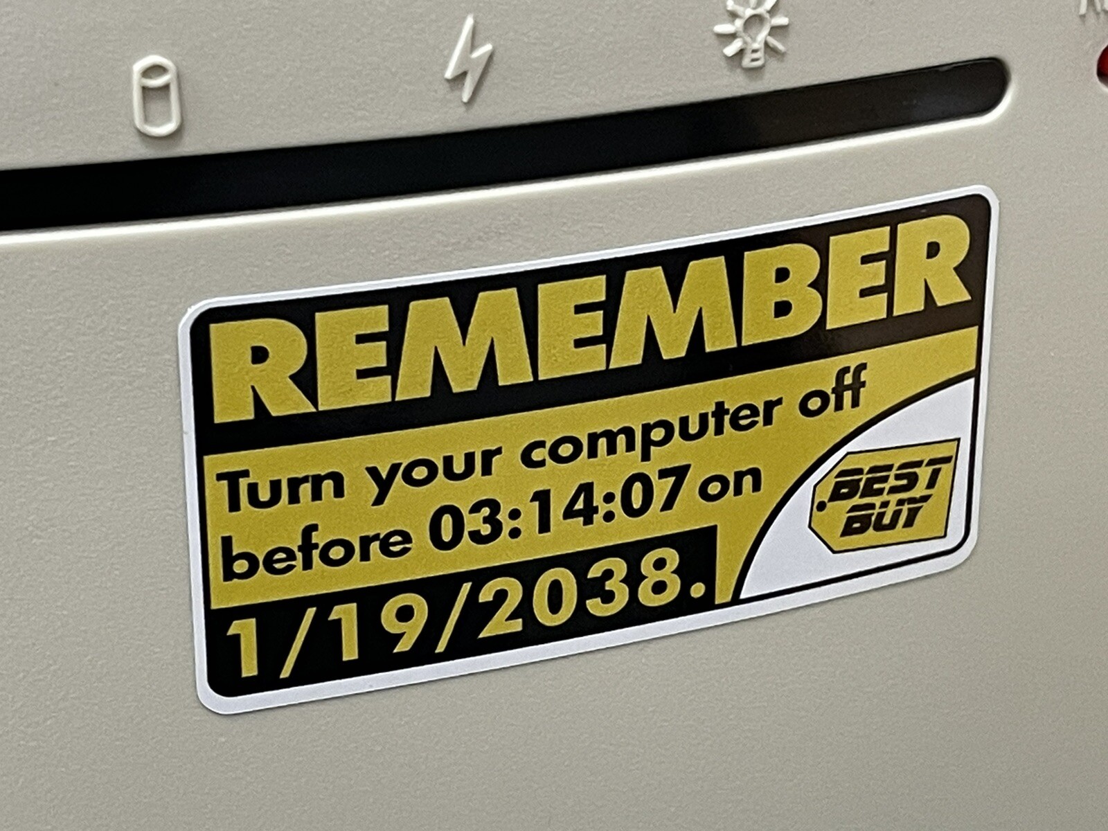 Y2K38 UNIX 1/19/2038 Future REMEMBER Best Buy Y2K Sticker PC Bug Retro