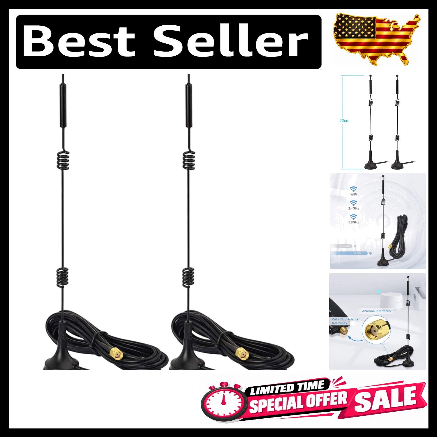 Versatile 2-Pack Dual Band WiFi Antennas with 10ft Cable for Optimal Coverage