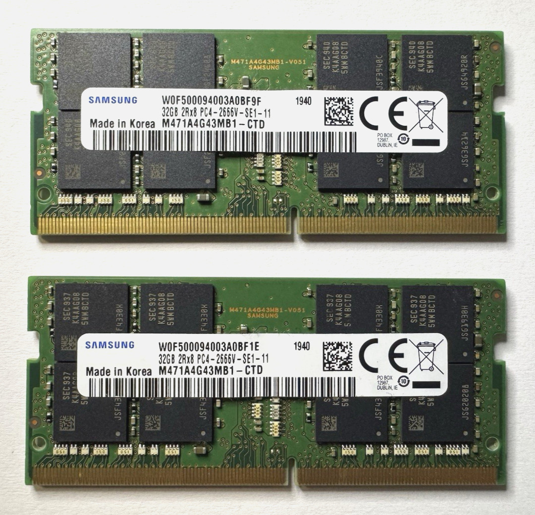 Samsung 64GB (2x32GB) DDR4 2666MHz SODIMM Laptop RAM Memory M471A4G43MB1-CTD