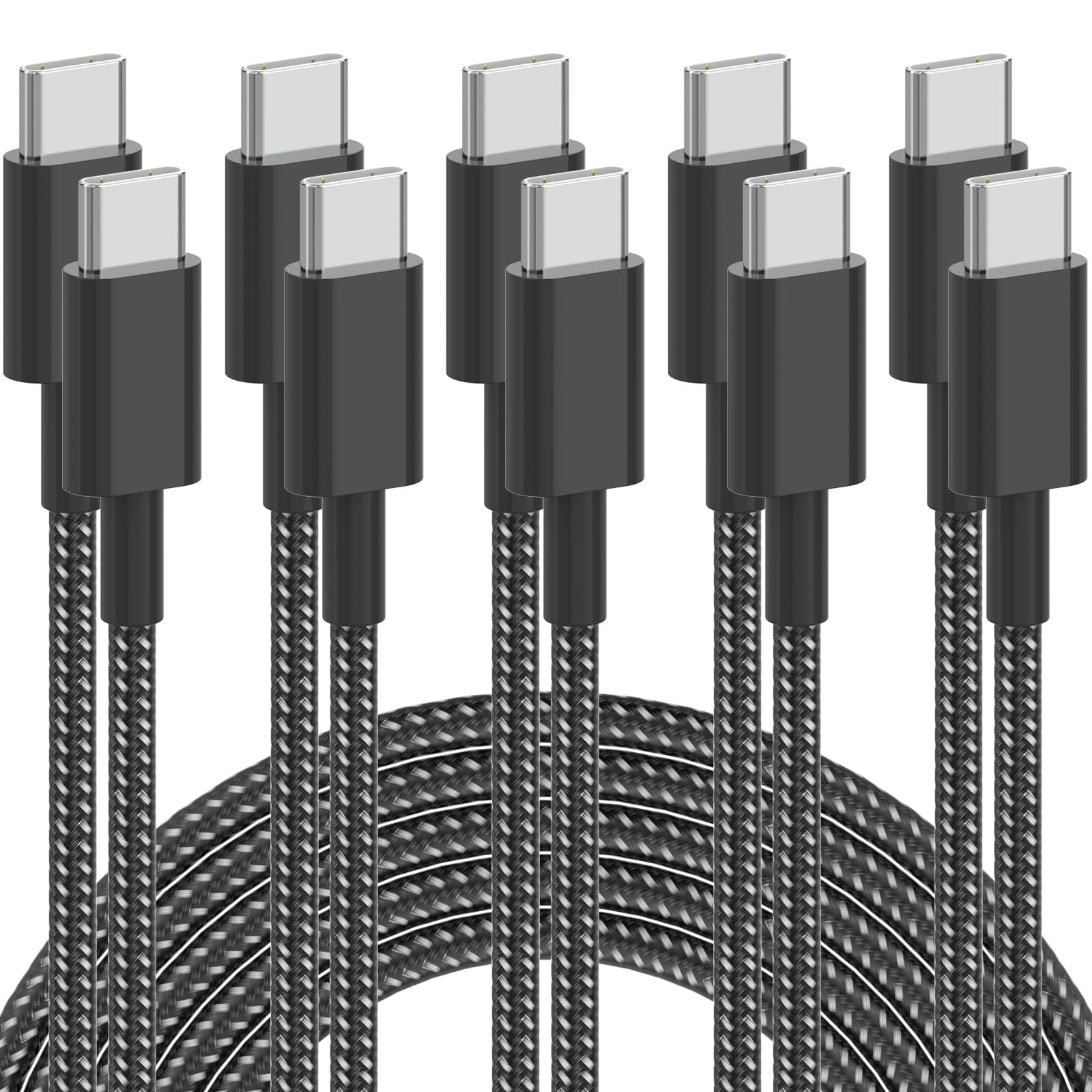 USB C Cable, 5Pack 6FT C to C Cable 60W(3A) 6 feet, Black and White 