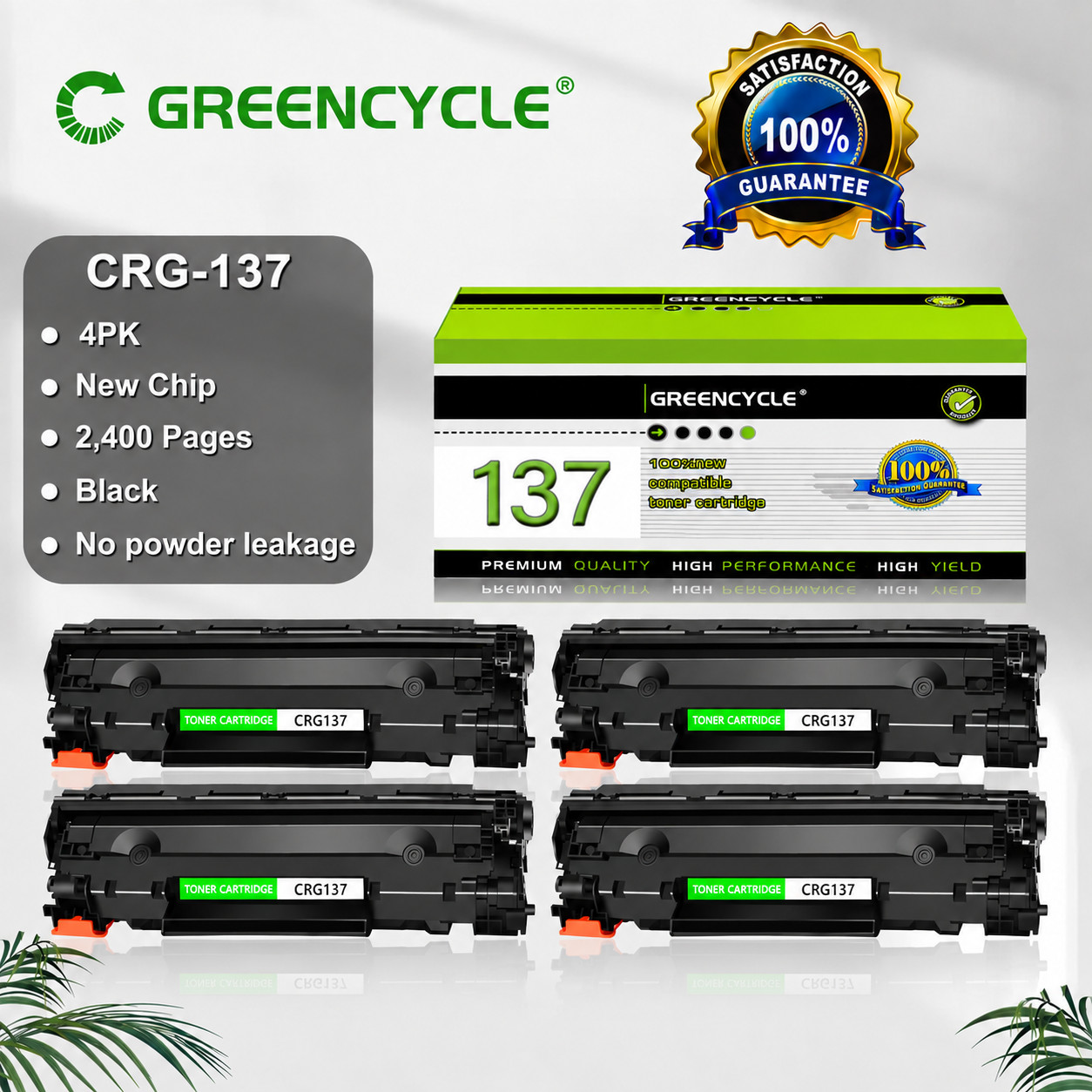 4 Pack GREENCYCLE Canon 137 Toner Cartridge Black CRG137 D570 MF232w LBP151dw