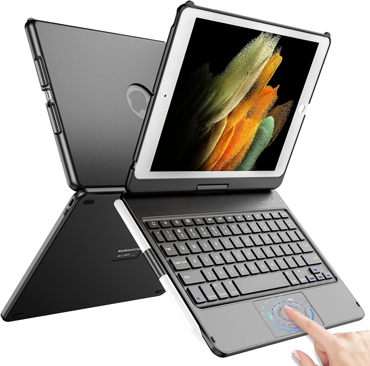 TQQ Touch for iPad 9th Generation Case with Keyboard (10.2", 2021), Multi-Tou...