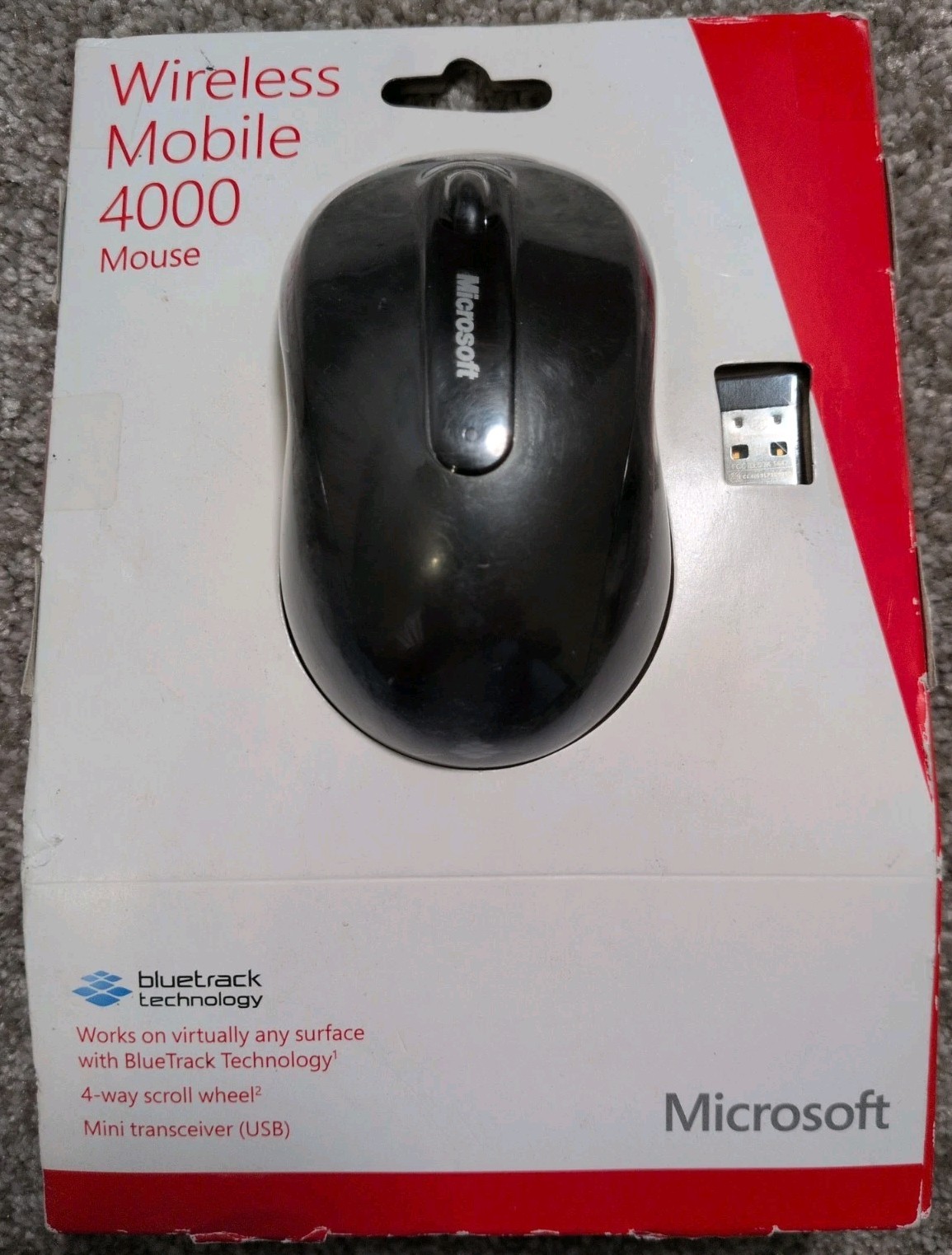 NEW Microsoft Windows Wireless Mobile 4000 BlueTrack Mouse Black USB 1383 1447