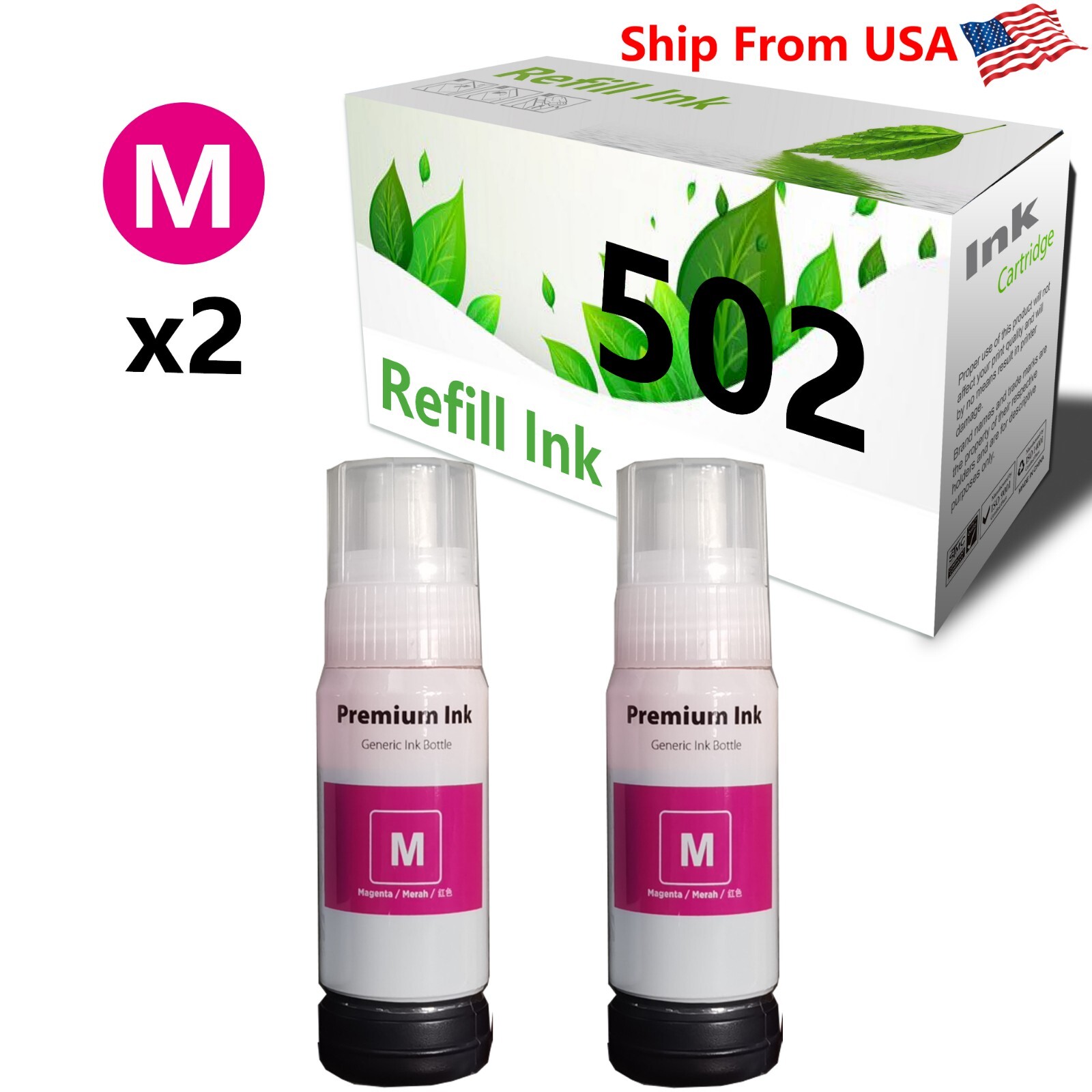 2PACK T502 502 Magenta Refill Ink Bottle Work With ST-3000 Printer