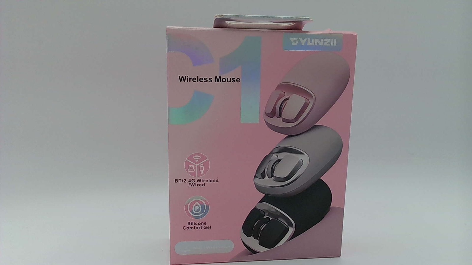 Yunzii C1 Silicone Wireless Mouse, Gray/Silver, 2.4G/USB-C/Bluetooth, 4800 Optic