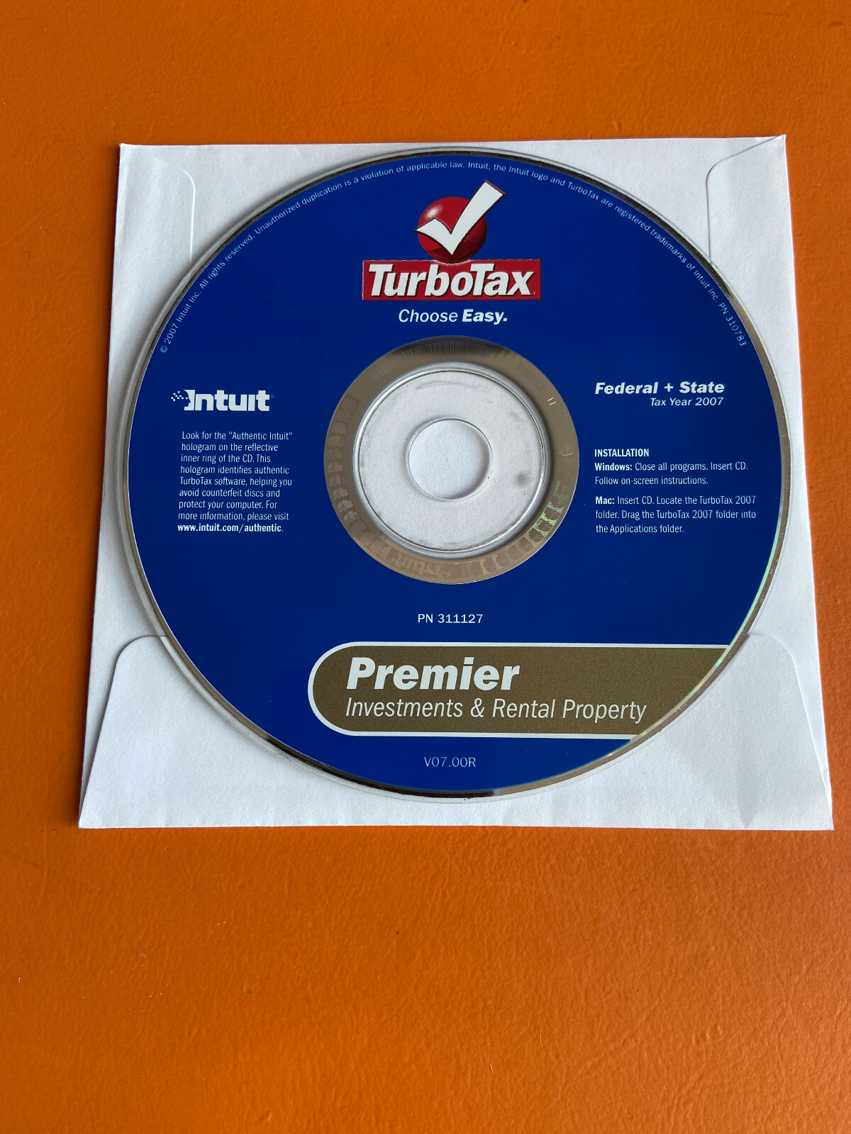 Intuit TurboTax Premier Investments & Rental Property 2007 Federal + State